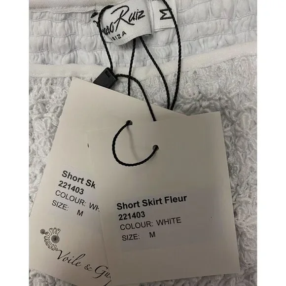 $418 Charo Ruiz Ibiza Women's White Fleur Lace Smocked Mini Skirt Size M - Picture 4 of 4